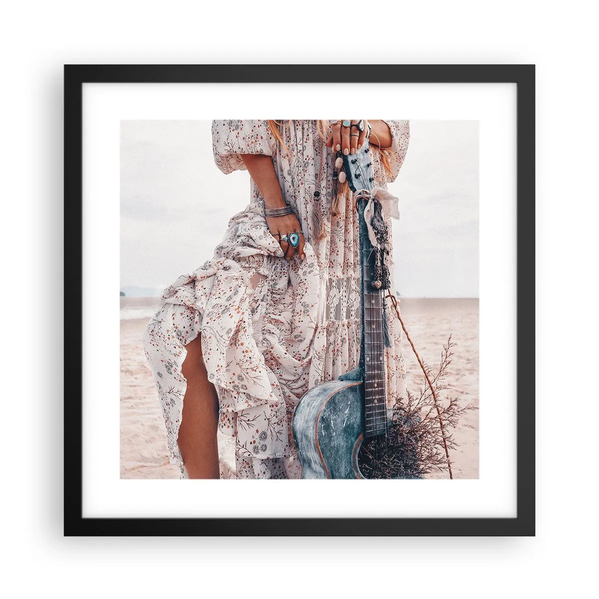 Poster in einem schwarzem Rahmen - Kinderblumen auf dem Weg - 40x40 cm