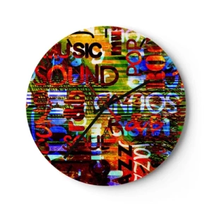 Wanduhr - Glasuhr - Buntes Musikthema mit Untertiteln - 30x30cm - Alle Farben des Klangs - Moderne Wanddekoration für Wohnzimmer, Küche und Schlafzimmer ARTTOR