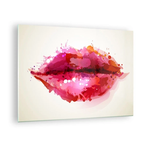 Glasbild - Bild auf glas - Abstrakte Lippen in leuchtenden Farben - 70x50cm - Ein rötlicher Rotton - Moderne Wanddekoration für Wohnzimmer und Schlafzimmer ARTTOR