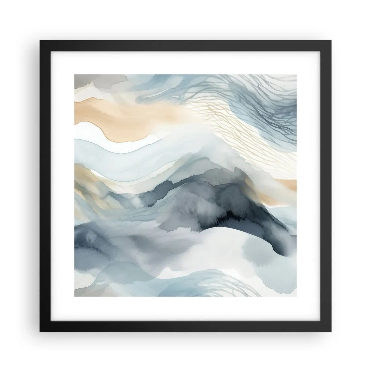 Poster in einem schwarzem Rahmen - Verschneite und neblige Abstraktion - 40x40 cm