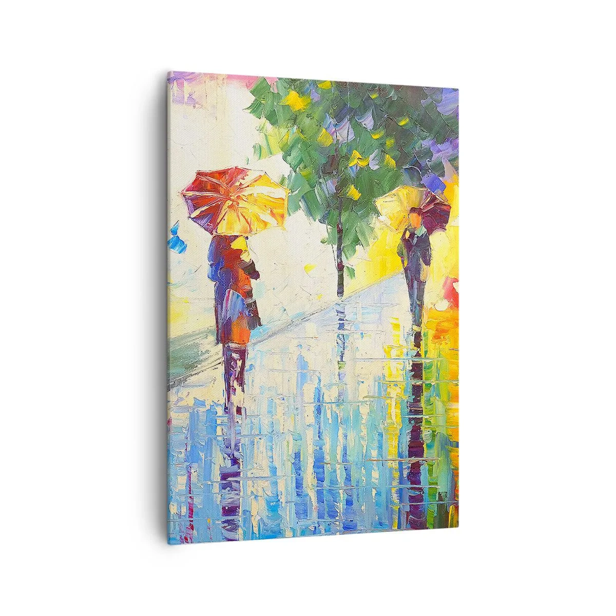Bild auf Leinwand - Leinwandbild - Ein Spaziergang mit Regenschirm in einer farbenfrohen Regenlandschaft - 70x100cm - Und alles klar - Moderne Wanddekoration für Wohnzimmer und Schlafzimmer ARTTOR
