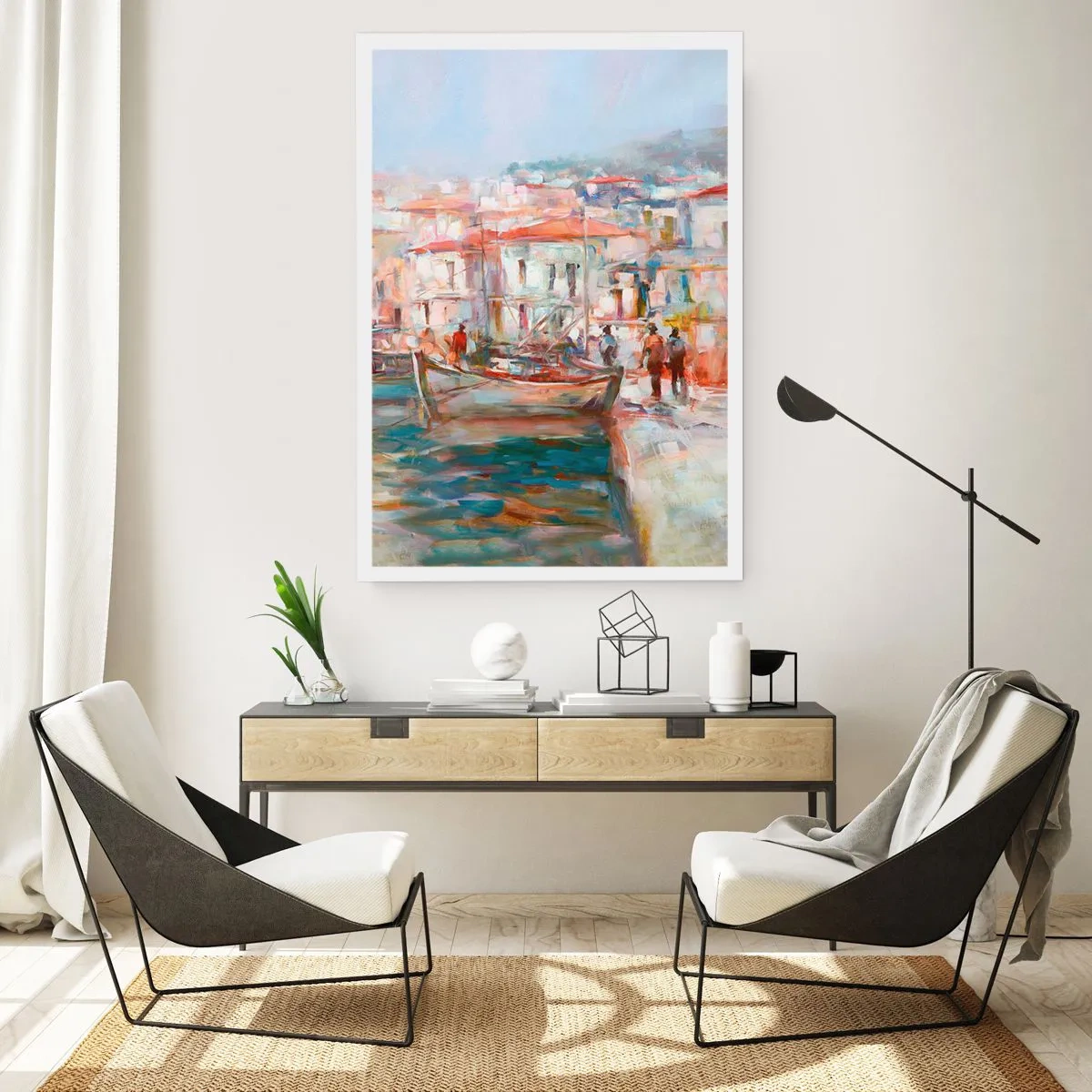 Poster - Ein malerischer Hafen in Pastellfarben - 50x70cm - Pastell-Sommerferien - Moderne Wanddekoration für Wohnzimmer und Schlafzimmer ARTTOR