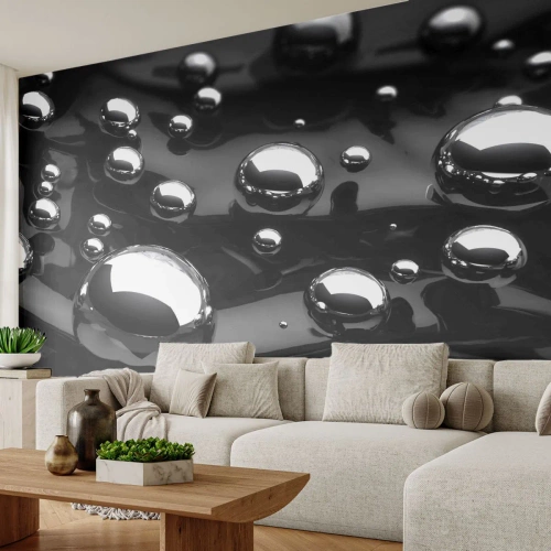 Selbstklebende Fototapete Deluxe Sticker - Aus der schwarzen Wassertiefe - Abstraktion, Chromkugeln, 3D - 400x280 cm