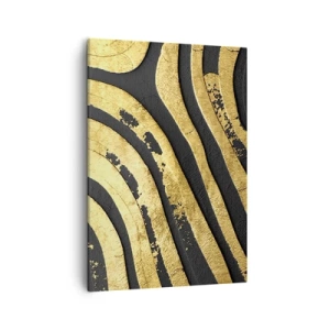 Bild auf Leinwand - Leinwandbild - Goldene abstrakte Wellen auf schwarzem Hintergrund - 50x70cm - Alles fließt - Moderne Wanddekoration für Wohnzimmer und Schlafzimmer ARTTOR