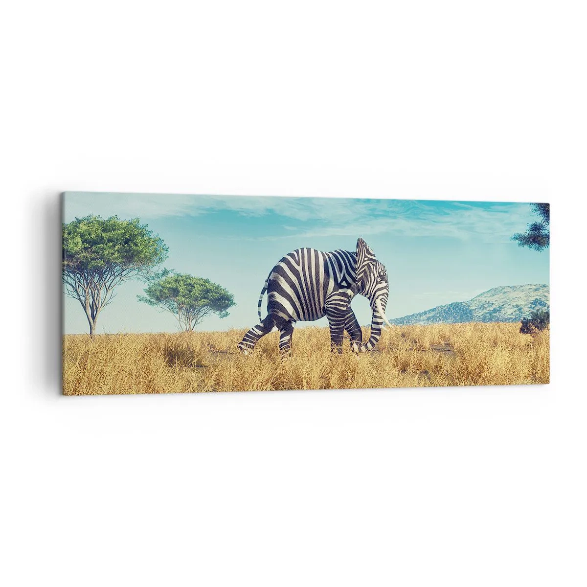 Bild auf Leinwand - Leinwandbild - Zebra in einer afrikanischen Landschaft - 140x50cm - Grau ist nicht mehr in Mode - Moderne Wanddekoration für Wohnzimmer und Schlafzimmer ARTTOR