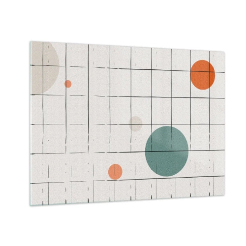 Glasbild - Bild auf glas - Bunte Kreise auf einem geometrischen Raster aus dünnen Linien - 70x50cm - Gefangen. Wir oder sie? - Moderne Wanddekoration für Wohnzimmer und Schlafzimmer ARTTOR
