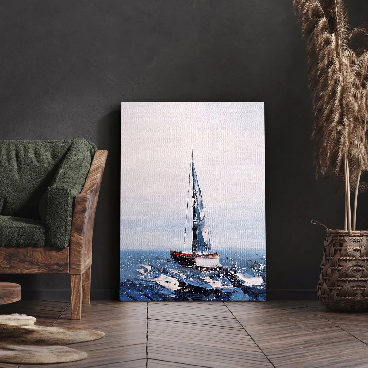 Bild auf Leinwand - Leinwandbild - Segelboote auf stürmischer See in malerischer Komposition - 50x70cm - Bruderschaft des Windes - Moderne Wanddekoration für Wohnzimmer und Schlafzimmer ARTTOR