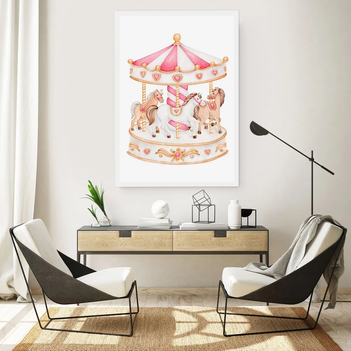 Poster - Aquarellkarussell in Pastelltönen von Rosa - 50x70cm - Süße Welt der Kindheit - Moderne Wanddekoration für Wohnzimmer und Schlafzimmer ARTTOR
