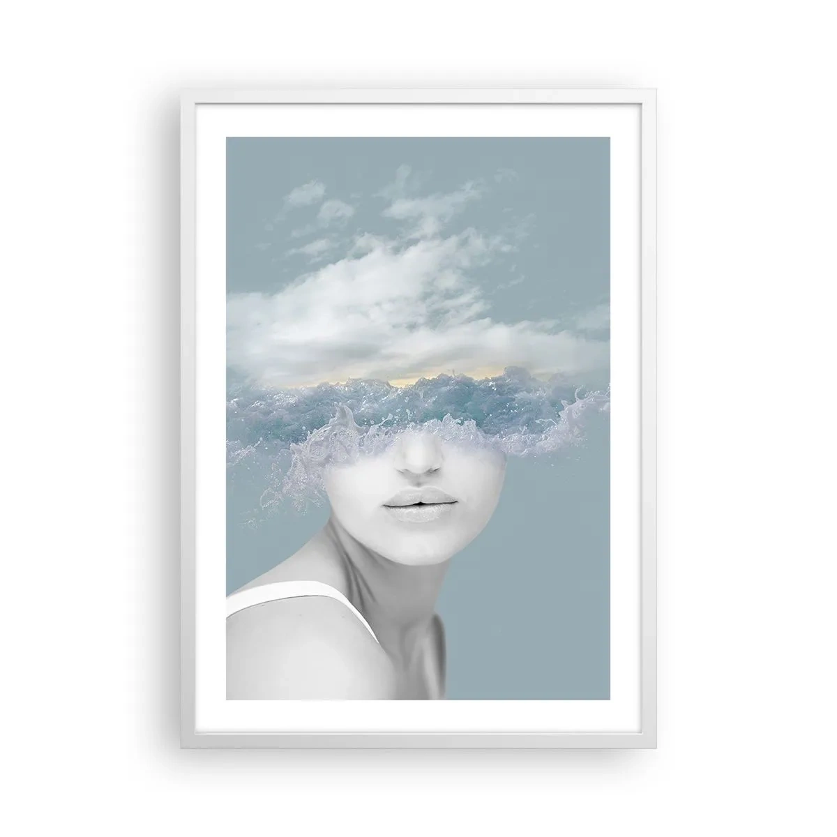 Poster in einem weißen Rahmen - Mit dem Kopf in den Wolken - 50x70 cm