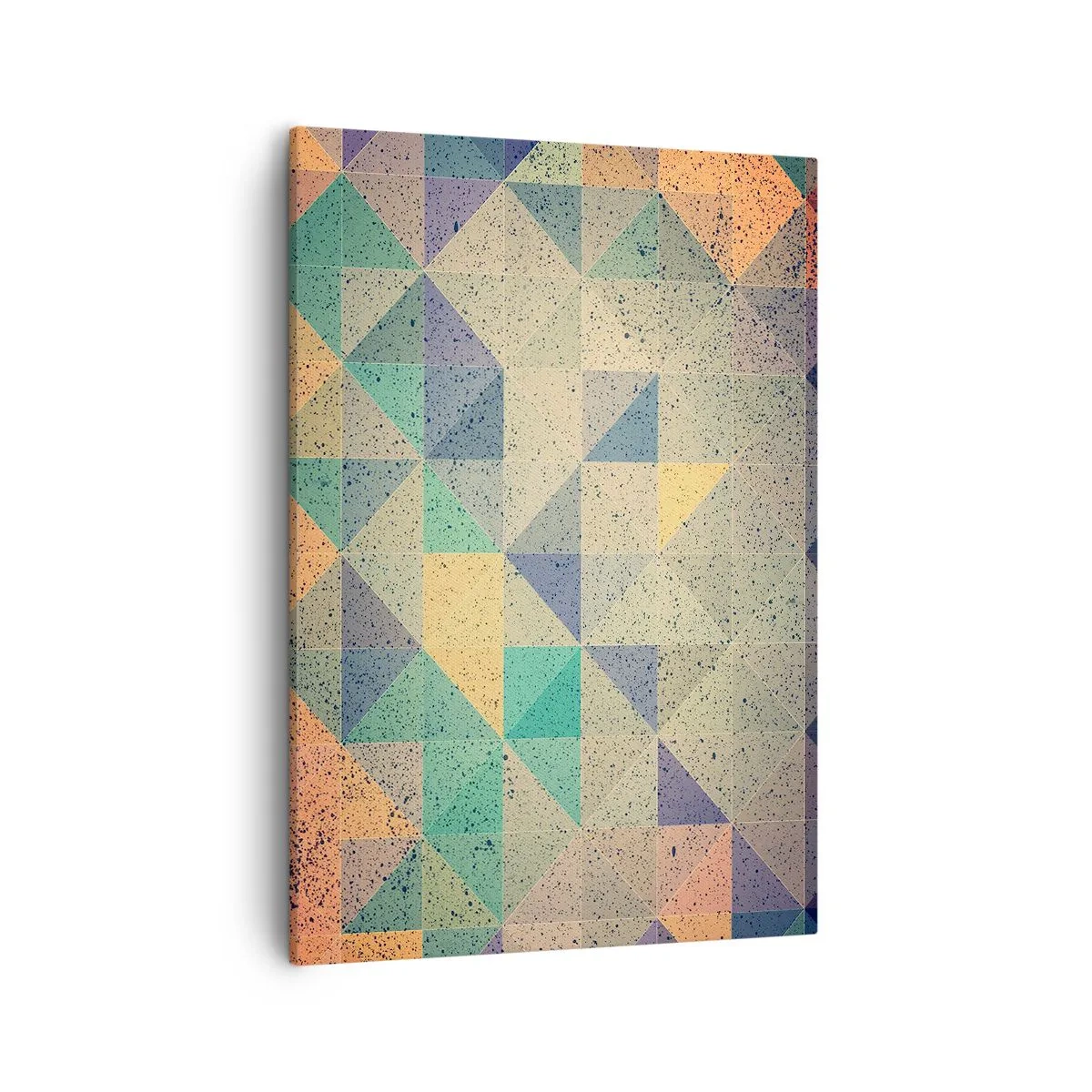 Bild auf Leinwand - Leinwandbild - Eine farbenfrohe Komposition aus geometrischen Dreiecken in Pastelltönen. - 50x70cm - Republik der Dreiecke - Moderne Wanddekoration für Wohnzimmer und Schlafzimmer ARTTOR