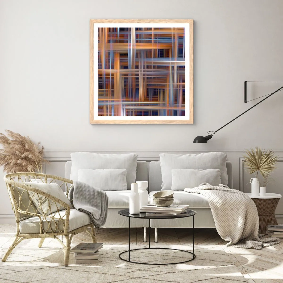 Poster in einem Rahmen aus heller Eiche - Aus Licht gewebt - 50x50 cm