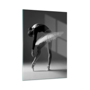 Glasbild - Bild auf glas - Schwarz-weiße Silhouette einer Ballerina in anmutiger Pose - 50x70cm - Bella Ballerina - Moderne Wanddekoration für Wohnzimmer und Schlafzimmer ARTTOR