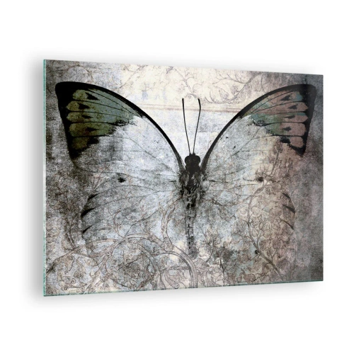 Glasbild - Bild auf glas - Abstrakter Schmetterling auf dem Hintergrund eines alten Ornaments - 70x50cm - Im Jugendstil - Moderne Wanddekoration für Wohnzimmer und Schlafzimmer ARTTOR
