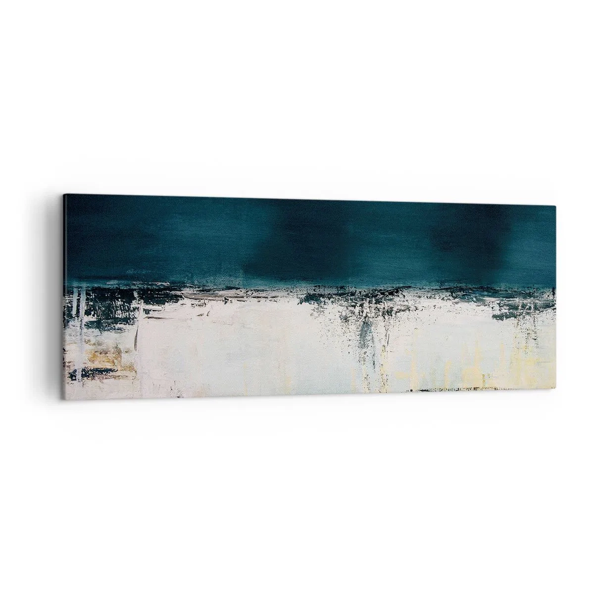 Bild auf Leinwand - Leinwandbild - Abstrakte horizontale Komposition in Marineblau- und Weißtönen - 140x50cm - Horizontale Komposition - Moderne Wanddekoration für Wohnzimmer und Schlafzimmer ARTTOR