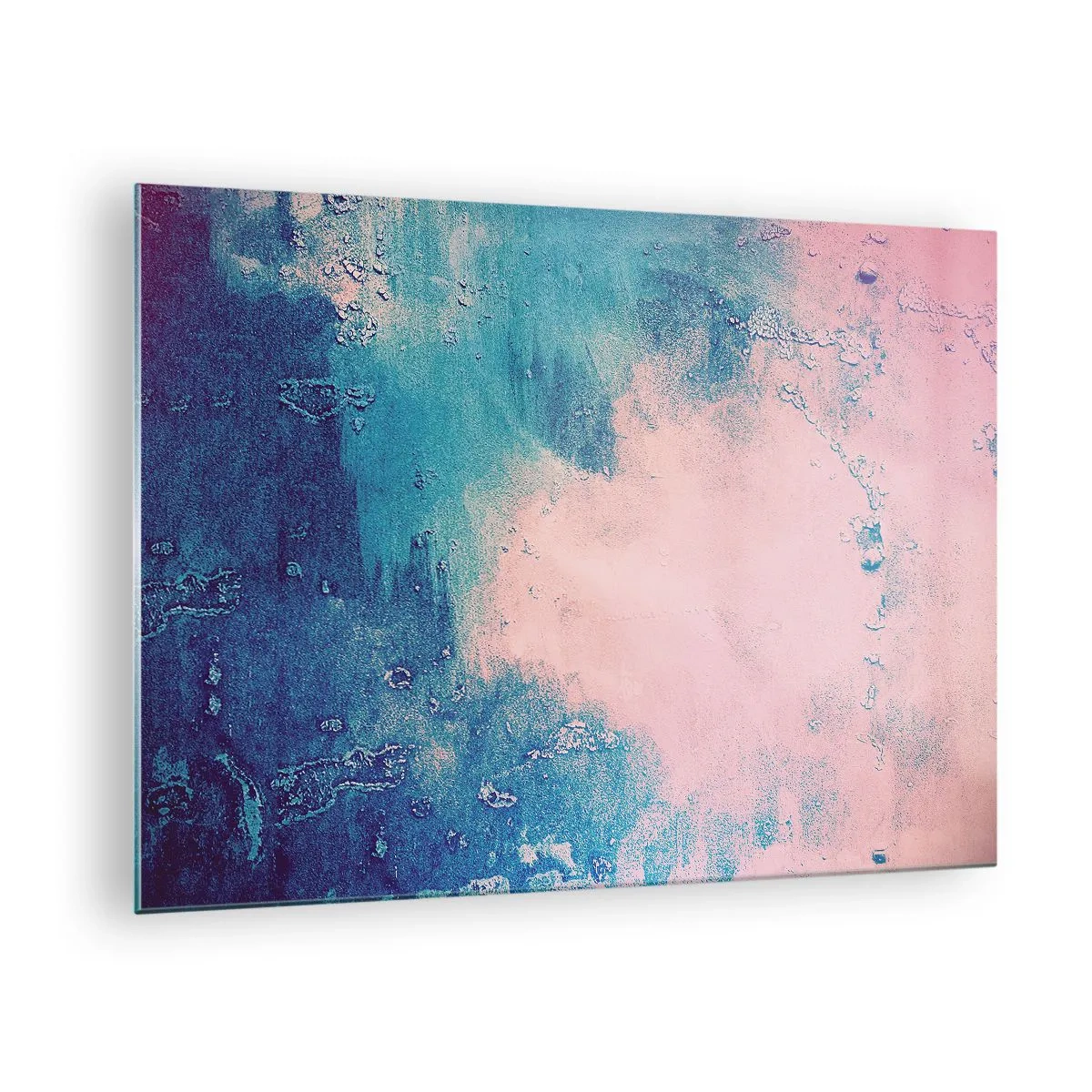 Glasbild - Bild auf glas - Eine abstrakte Kombination aus Blau und Puderrosa mit Textur - 70x50cm - Himmelsblaue Umarmungen - Moderne Wanddekoration für Wohnzimmer und Schlafzimmer ARTTOR