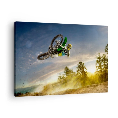 Bild auf Leinwand - Leinwandbild - Motorradfahrer im dynamischen Sprung - 70x50cm - Schalten Sie Emotionen ein! - Moderne Wanddekoration für Wohnzimmer und Schlafzimmer ARTTOR