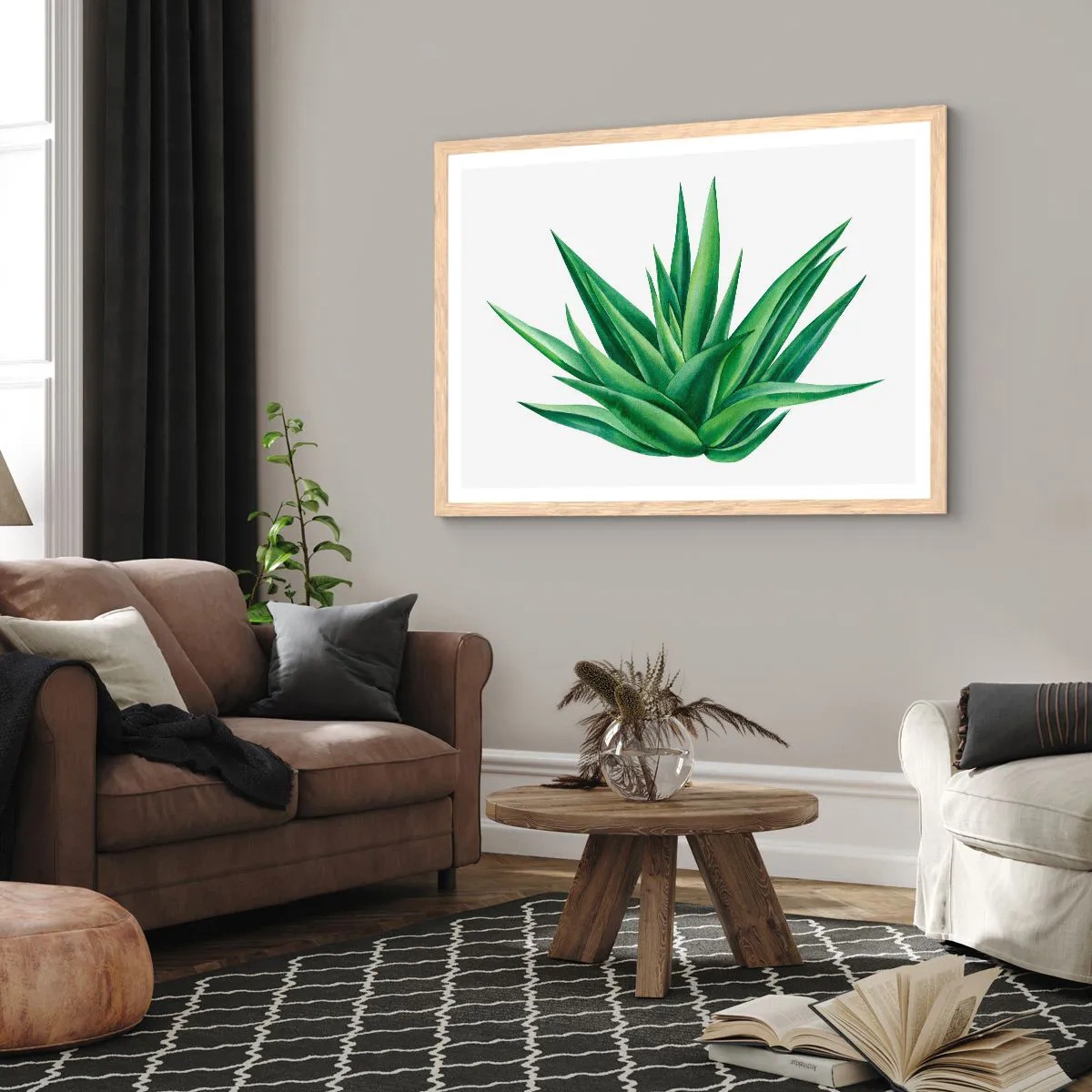 Poster in einem Rahmen aus heller Eiche - Grün – Kraft – Leben - 100x70 cm