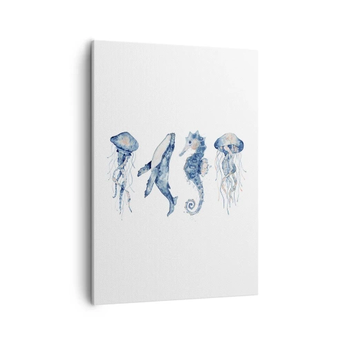 Bild auf Leinwand - Leinwandbild - Quallen, Wale und Seepferdchen im Aquarellstil - 50x70cm - Meereswunder - Moderne Wanddekoration für Wohnzimmer und Schlafzimmer ARTTOR