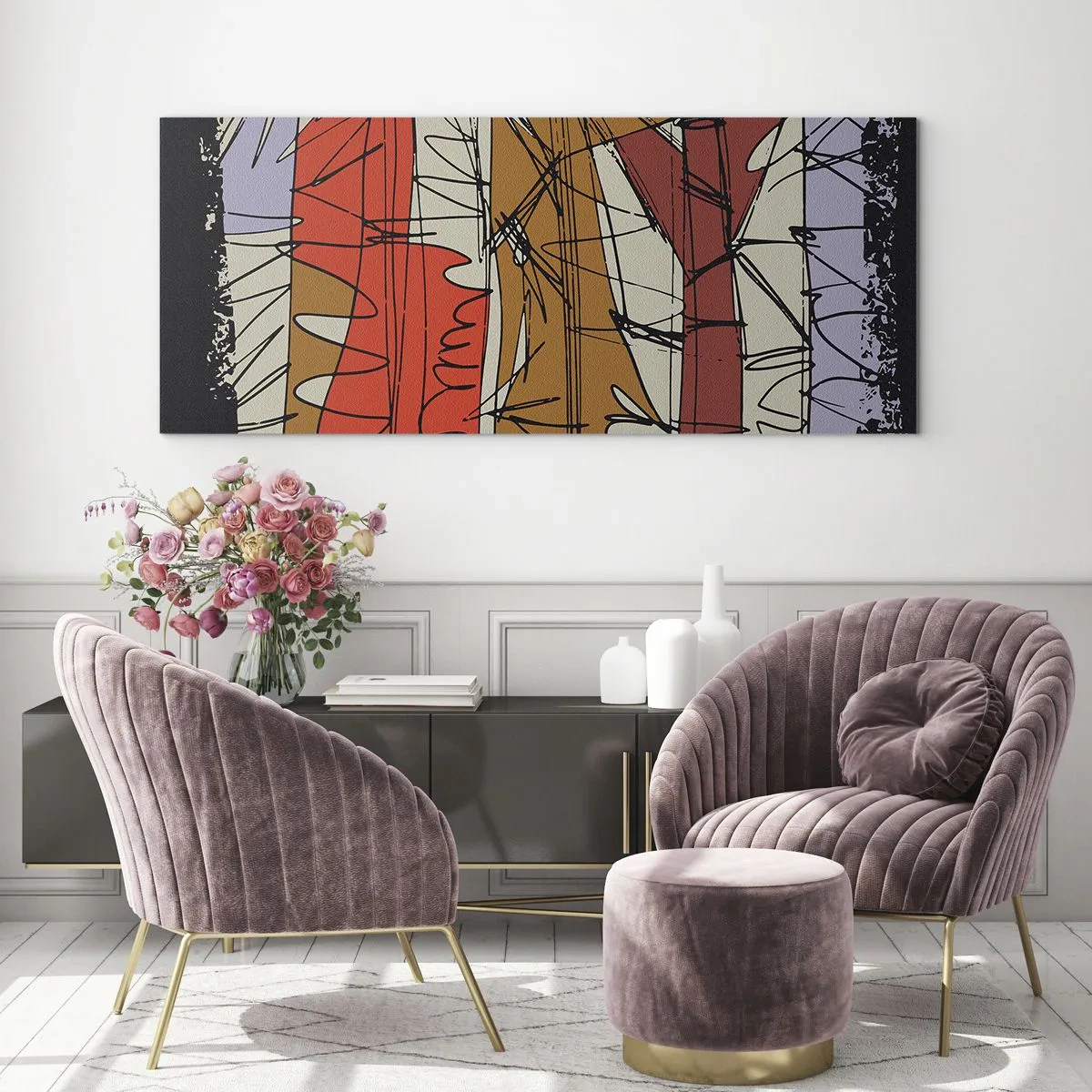 Glasbild - Bild auf glas - Spontane Komposition - 100x40 cm