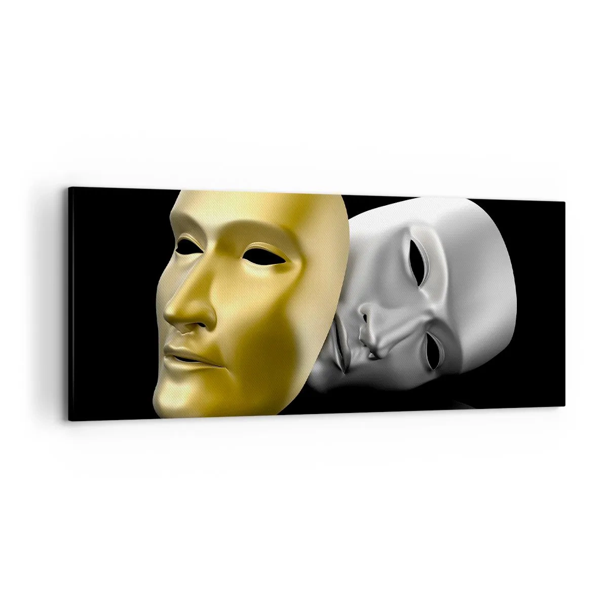 Bild auf Leinwand - Leinwandbild - Gold- und Silbermaske auf schwarzem Hintergrund - 120x50cm - Das Leben ist wie ein Theater - Moderne Wanddekoration für Wohnzimmer und Schlafzimmer ARTTOR