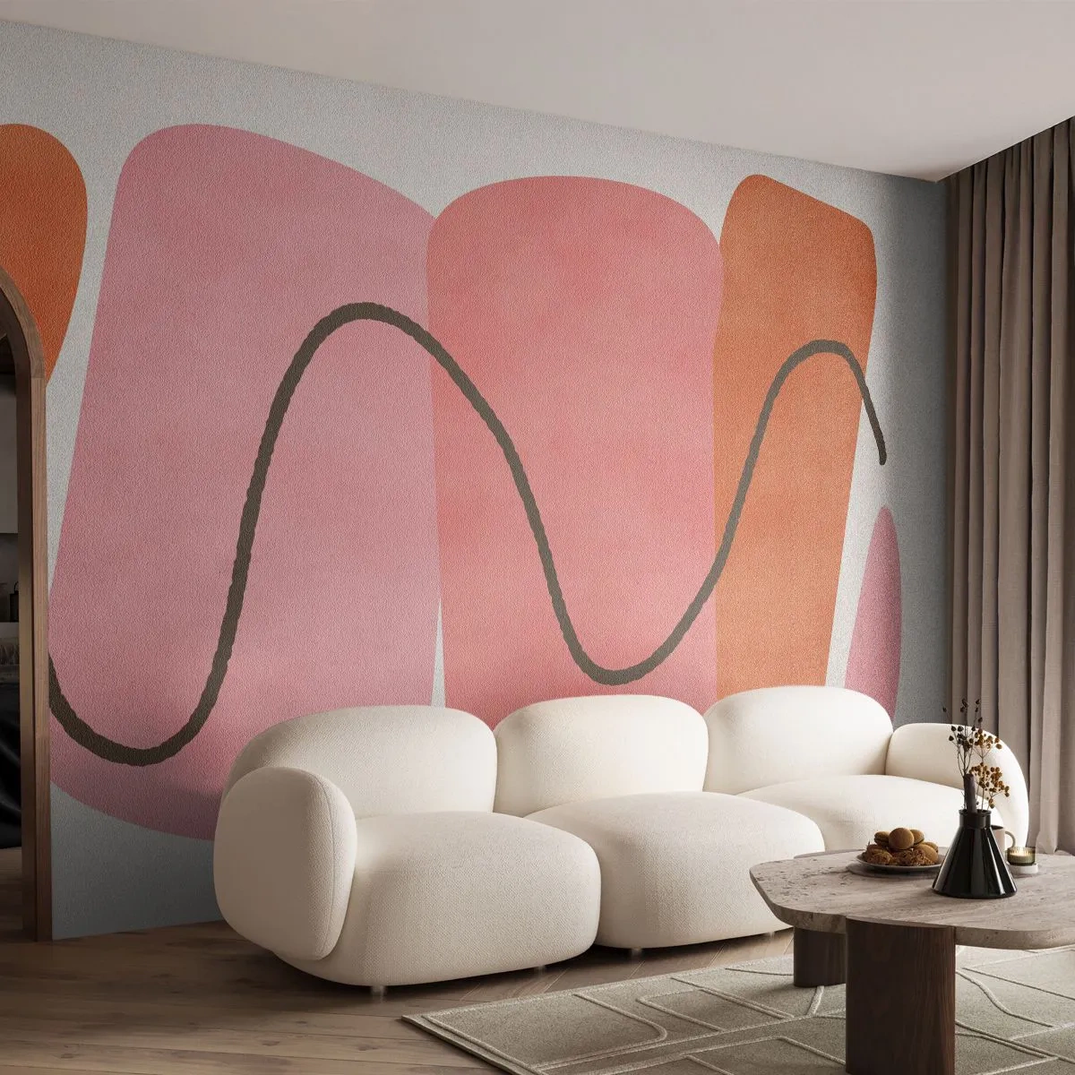 Fototapete Premium Sand - Sanfte Bewegung der Formen - Abstraktion, Minimalismus, Pastell - 350x256 cm