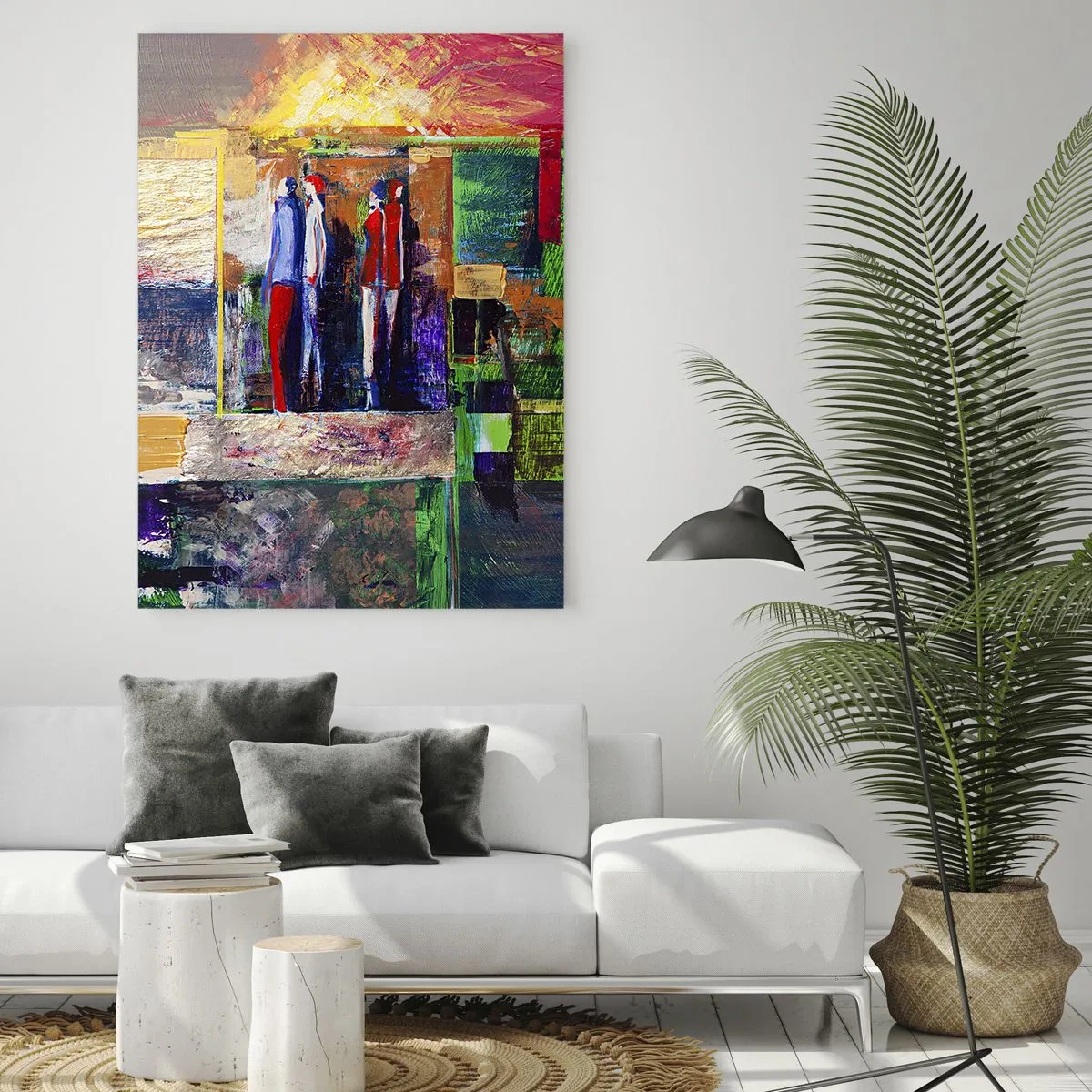 Glasbild - Bild auf glas - Abstrakte Komposition mit Figuren und geometrischen Mustern - 70x100cm - Beziehungen und Emotionen - Moderne Wanddekoration für Wohnzimmer und Schlafzimmer ARTTOR