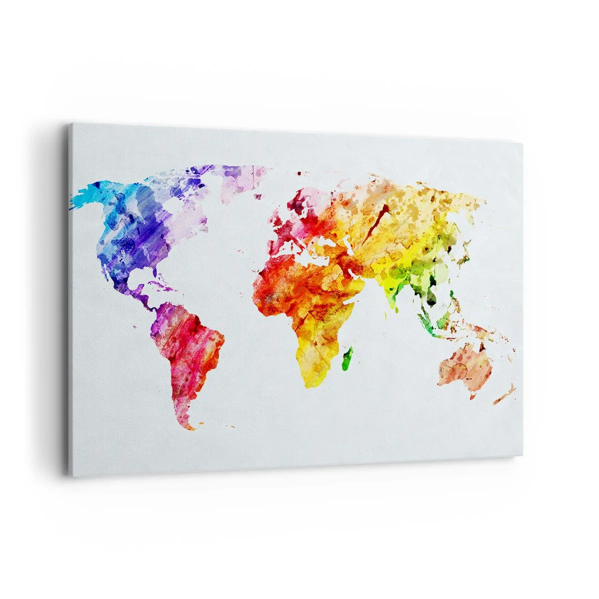 Bild auf Leinwand - Leinwandbild - Bunte Aquarell-Weltkarte - 100x70cm - Alle Farben der Welt - Moderne Wanddekoration für Wohnzimmer und Schlafzimmer ARTTOR