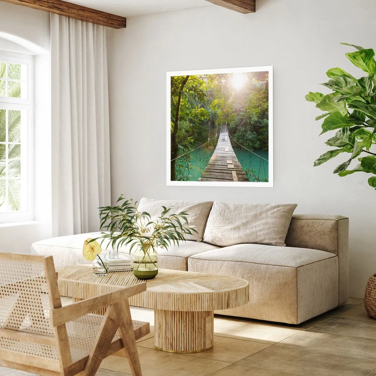 Poster - Über das azurblaue Wasser zum azurblauen Wald - 60x60 cm