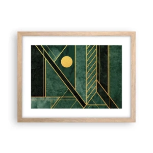 Poster in einem Rahmen aus heller Eiche - Dynamik von Gold und Azurblau - 40x30 cm