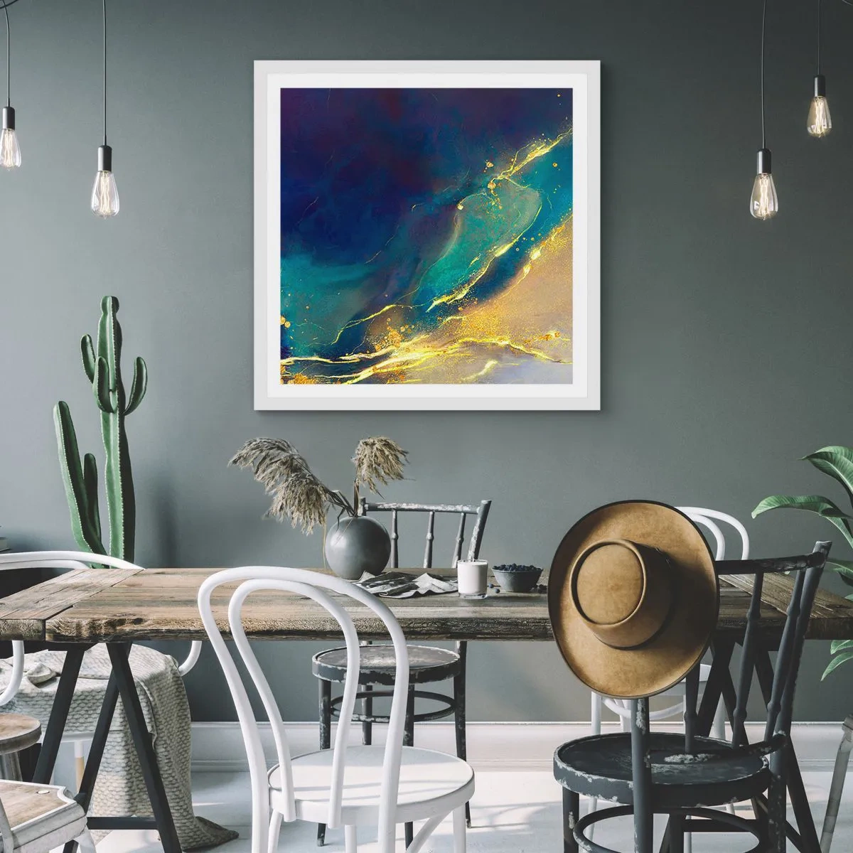 Poster in einem weißen Rahmen - Der goldene Teich - 50x50 cm