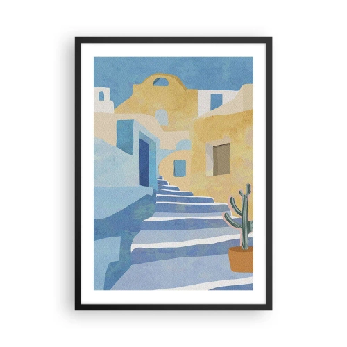 Poster in einem schwarzem Rahmen - Mediterrane Architektur in Pastellfarben - 50x70cm - Ein Tag in einer arabischen Stadt - Moderne Wanddekoration für Wohnzimmer und Schlafzimmer ARTTOR