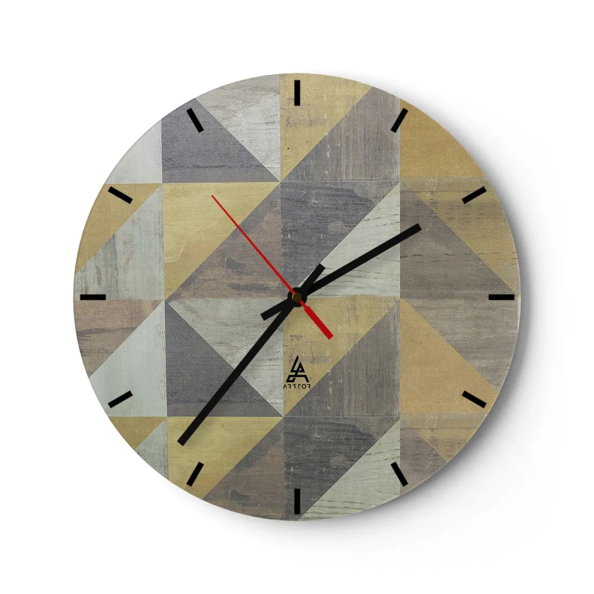 Wanduhr - Glasuhr - Geometrisches Muster aus Dreiecken in Grau- und Beigetönen - 30x30cm - Am Winkel des Dreiecks - Moderne Wanddekoration für Wohnzimmer, Küche und Schlafzimmer ARTTOR