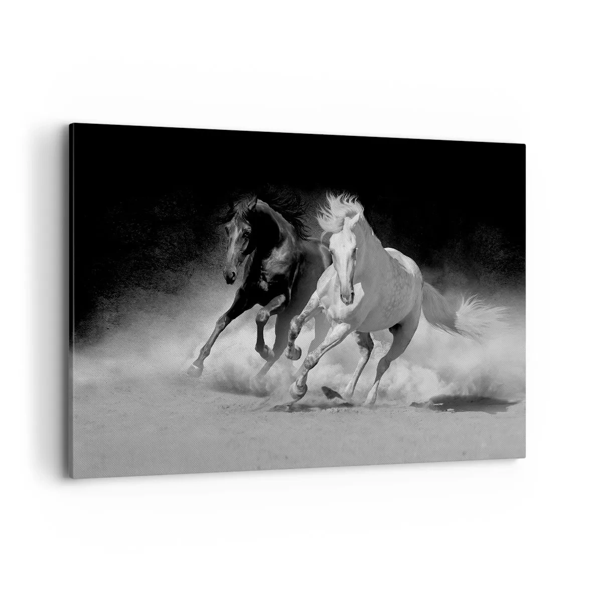 Bild auf Leinwand - Leinwandbild - Laufende Pferde in Schwarz und Weiß - 120x80cm - Galopp der Freiheit - Moderne Wanddekoration für Wohnzimmer und Schlafzimmer ARTTOR