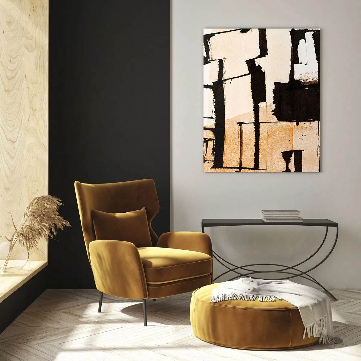 Glasbild - Bild auf glas - Geometrische Muster in Braun- und Beigetönen - 70x100cm - Also doch Ordnung - Moderne Wanddekoration für Wohnzimmer und Schlafzimmer ARTTOR