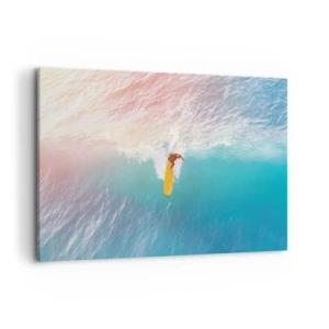 Bild auf Leinwand - Leinwandbild - Surfer auf einer Welle in Pastellfarben - 120x80cm - Der Ozeanreiter - Moderne Wanddekoration für Wohnzimmer und Schlafzimmer ARTTOR