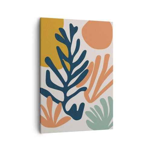 Bild auf Leinwand - Leinwandbild - Bunte Blätter im abstrakten Stil - 50x70cm - Korallenmeere - Moderne Wanddekoration für Wohnzimmer und Schlafzimmer ARTTOR