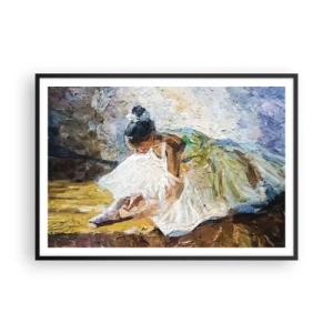 Poster in einem schwarzem Rahmen - Eine Ballerina in einem weißen Kleid im malerischen Stil vor einem impressionistischen Hintergrund. - 100x70cm - Aus einem Gemälde von Degas - Moderne Wanddekoration für Wohnzimmer und Schlafzimmer ARTTOR