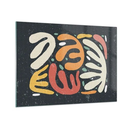 Glasbild - Bild auf glas - Bunte organische Formen auf dunklem Hintergrund im abstrakten Stil. - 70x50cm - Komposition – Ich erwische dich gleich - Moderne Wanddekoration für Wohnzimmer und Schlafzimmer ARTTOR