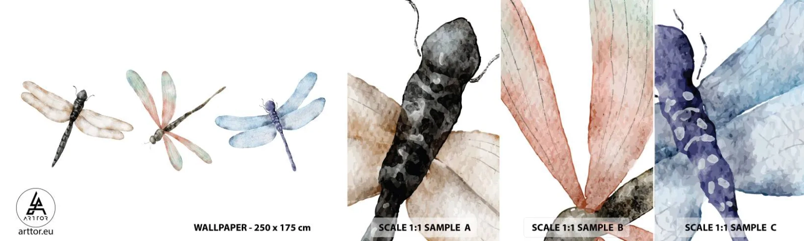 Fototapeten Muster Selbstklebend Deluxe Sticker - Schwerelose Libellen - Insekten, Minimalistisch, Gewichtig - 100x30 cm