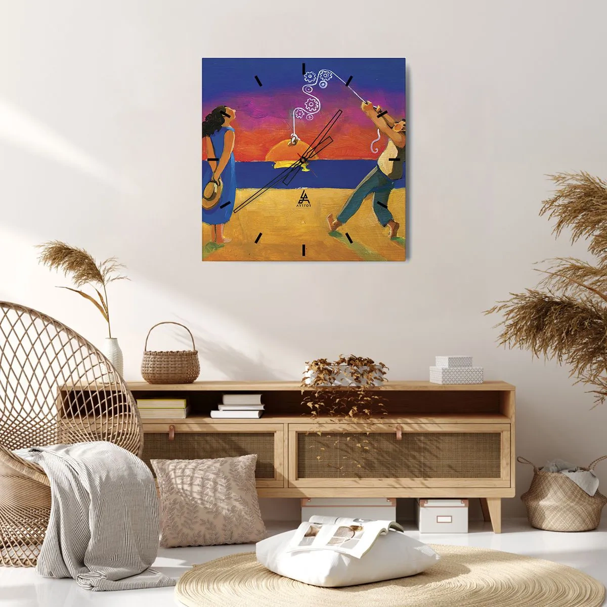 Wanduhr - Glasuhr - Figuren am Meer bei Sonnenuntergang - 30x30cm - Mehr als ein Sternchen vom Himmel - Moderne Wanddekoration für Wohnzimmer und Schlafzimmer ARTTOR