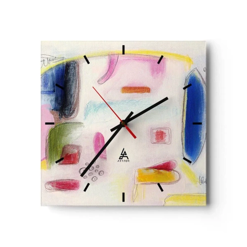 Wanduhr - Glasuhr - Bunte abstrakte Formen auf hellem Hintergrund - 30x30cm - Eher konvex als konkav oder flach - Moderne Wanddekoration für Wohnzimmer und Schlafzimmer ARTTOR