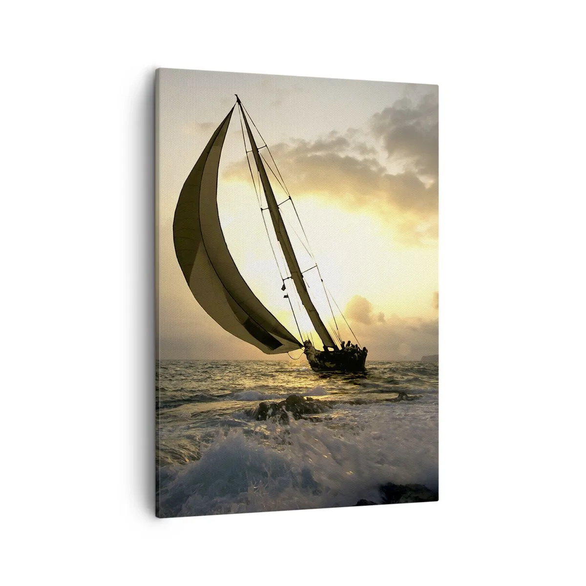 Bild auf Leinwand - Leinwandbild - Segelboote auf See bei Sonnenuntergang - 50x70cm - Mit dem Wind und gegen den Wind - Moderne Wanddekoration für Wohnzimmer und Schlafzimmer ARTTOR
