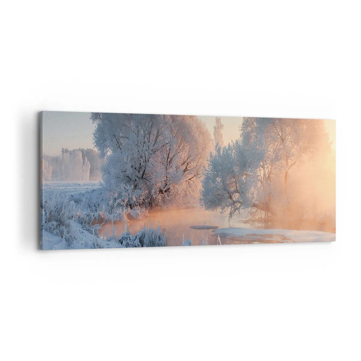 Bild auf Leinwand - Leinwandbild - Winterlandschaft mit schneebedeckten Bäumen und einem Sonnenuntergang - 120x50cm - Alles im Kristall glänzt in der Sonne - Moderne Wanddekoration für Wohnzimmer und Schlafzimmer ARTTOR