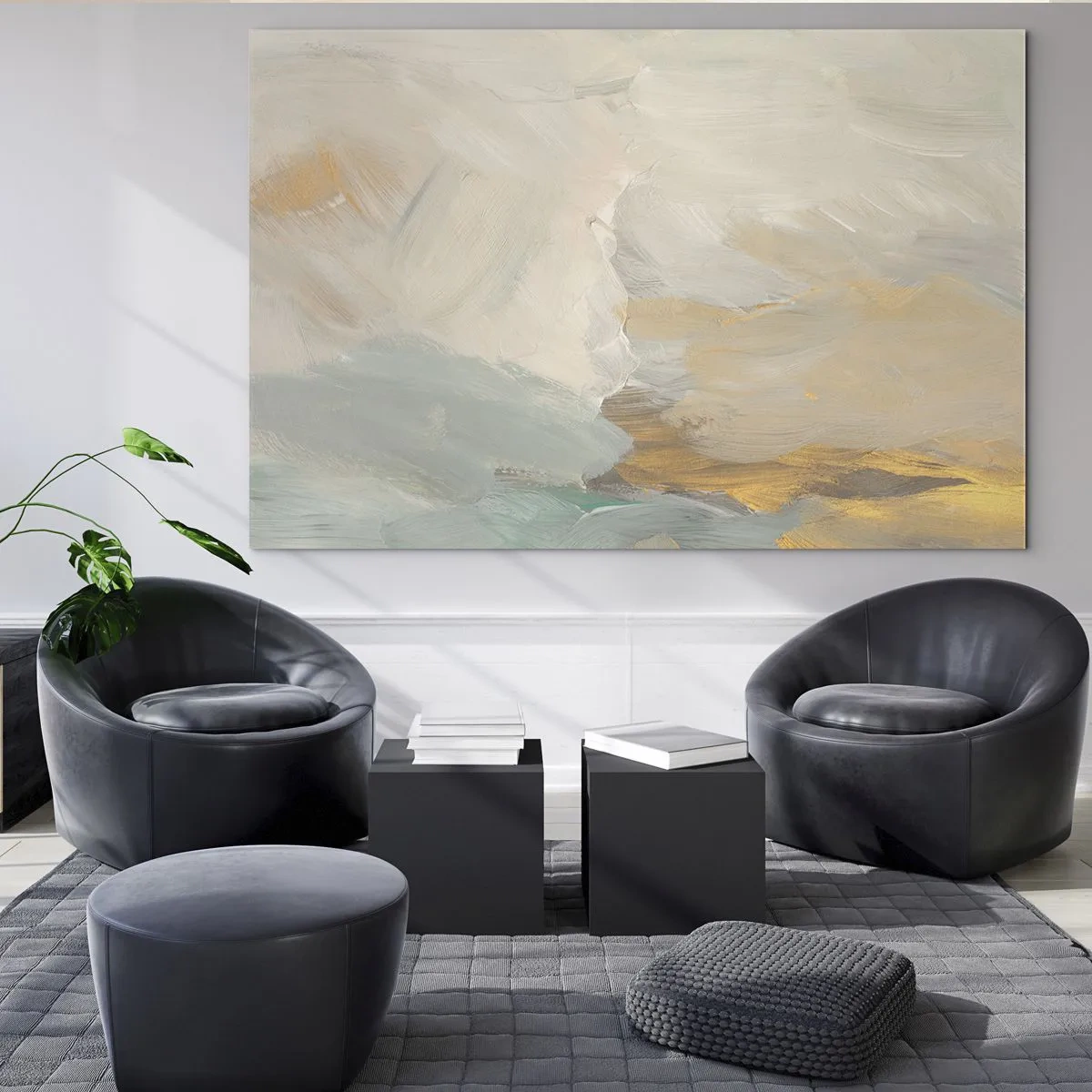 Glasbild - Bild auf glas - Helle Abstraktion mit zarten Pinselstrichen - 70x50cm - Abstraktion – das Land der Sanftheit - Moderne Wanddekoration für Wohnzimmer und Schlafzimmer ARTTOR