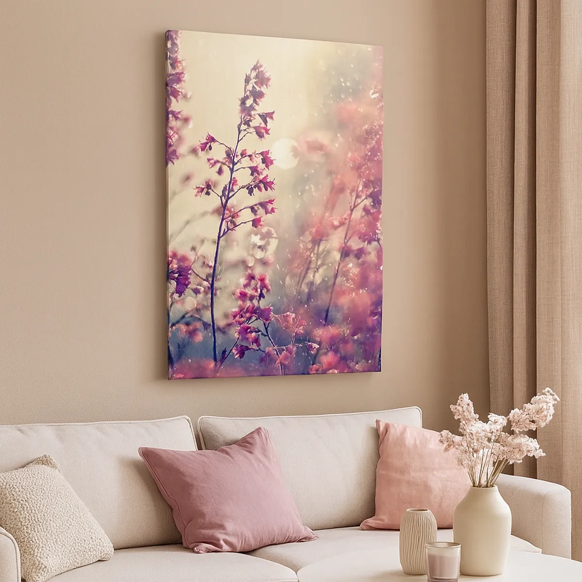 Bild auf Leinwand - Leinwandbild - Blumen im Sonnenlicht vor dem Hintergrund der Natur - 50x70cm - Geheimnisvoller Garten - Moderne Wanddekoration für Wohnzimmer und Schlafzimmer ARTTOR