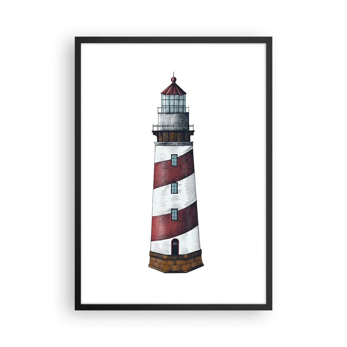 Poster in einem schwarzem Rahmen - Leuchtturmillustration im klassischen Stil - 50x70cm - Immer auf der Hut - Moderne Wanddekoration für Wohnzimmer und Schlafzimmer ARTTOR
