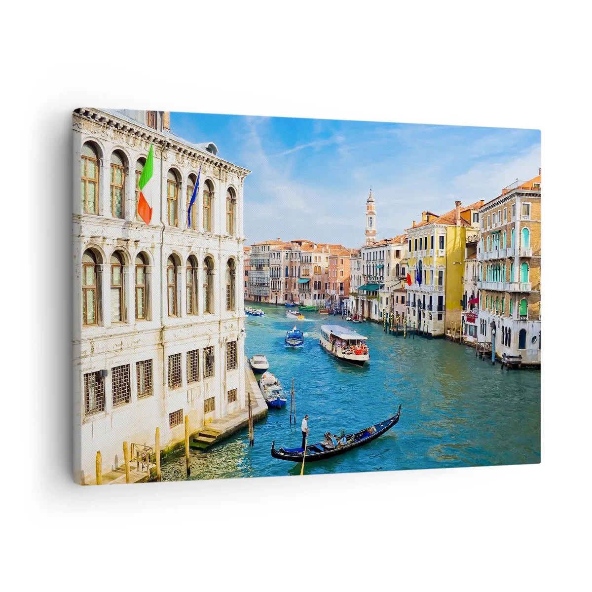 Bild auf Leinwand - Leinwandbild - Ein venezianischer Kanal mit einer Gondel und farbenfrohen Gebäuden - 70x50cm - Der einzigartige Verkehr der Welt - Moderne Wanddekoration für Wohnzimmer und Schlafzimmer ARTTOR