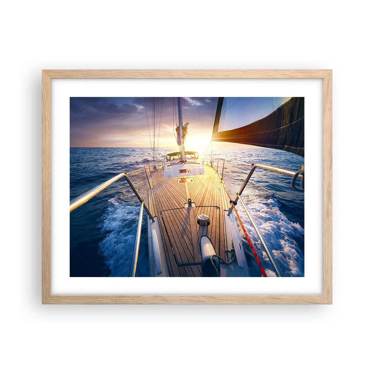 Poster in einem Rahmen aus heller Eiche - Laufen unter den Wellen - 50x40 cm