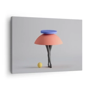 Bild auf Leinwand - Leinwandbild - Abstrakte geometrische Komposition mit Beinen und einem Ball - 70x50cm - Surrealistische Komposition - Moderne Wanddekoration für Wohnzimmer und Schlafzimmer ARTTOR