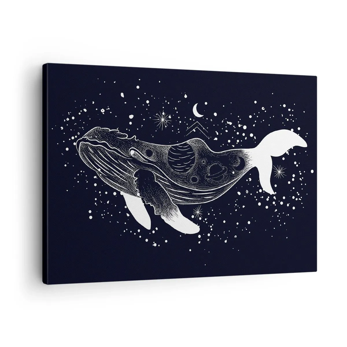 Bild auf Leinwand - Leinwandbild - Eine grafische Illustration eines Wals im Space-Age-Stil. - 70x50cm - Im Ozean des Universums - Moderne Wanddekoration für Wohnzimmer und Schlafzimmer ARTTOR